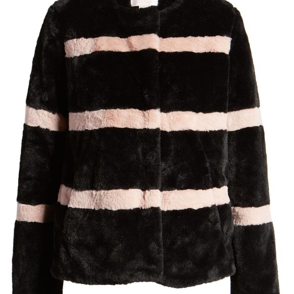 (NWT) Rachel Parcell - Faux fur black & pink stripe coat (large) - Picture 3 of 5